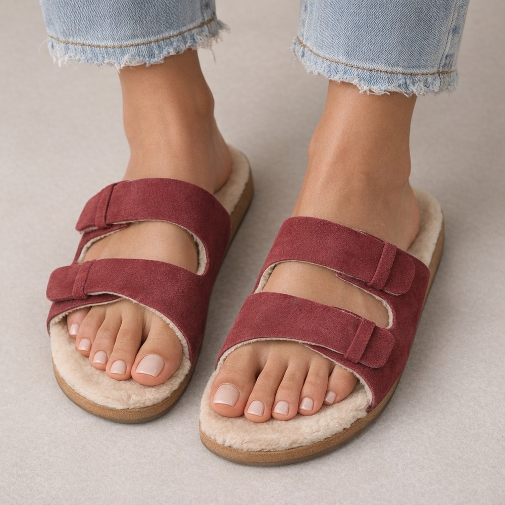REEF || Ojai Two Bar Cozy Suede Slide Sandals. Sz. 8